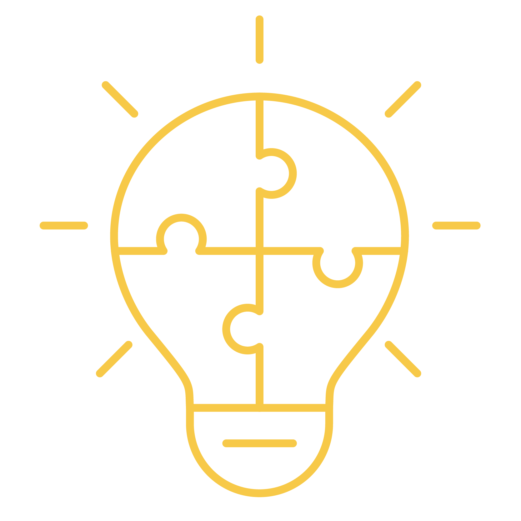 Outline of a lightbulb made of interlocking puzzle pieces, symbolizing creative problem-solving.
